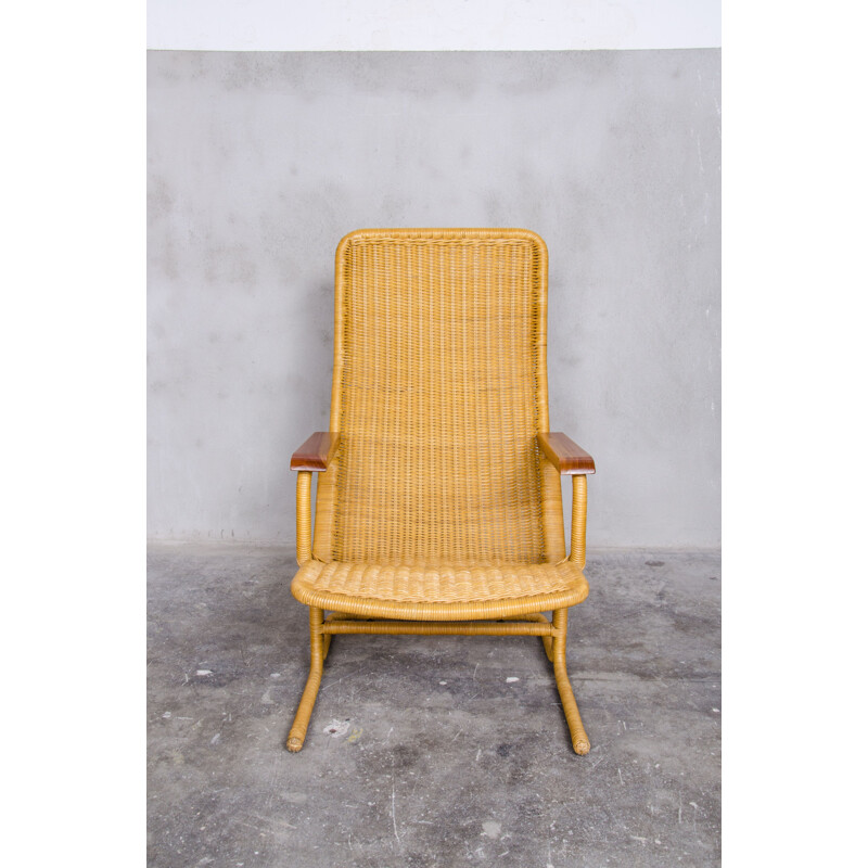 Vintage armchair for Gebroeders Jonker Noordwolde in teak and rattan 1960