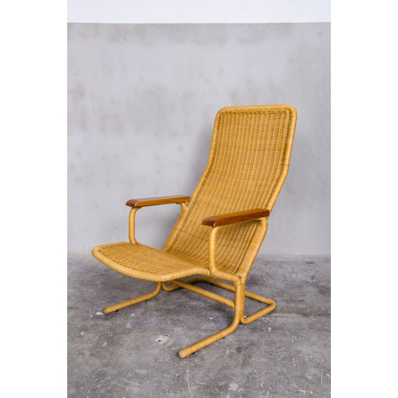 Vintage armchair for Gebroeders Jonker Noordwolde in teak and rattan 1960