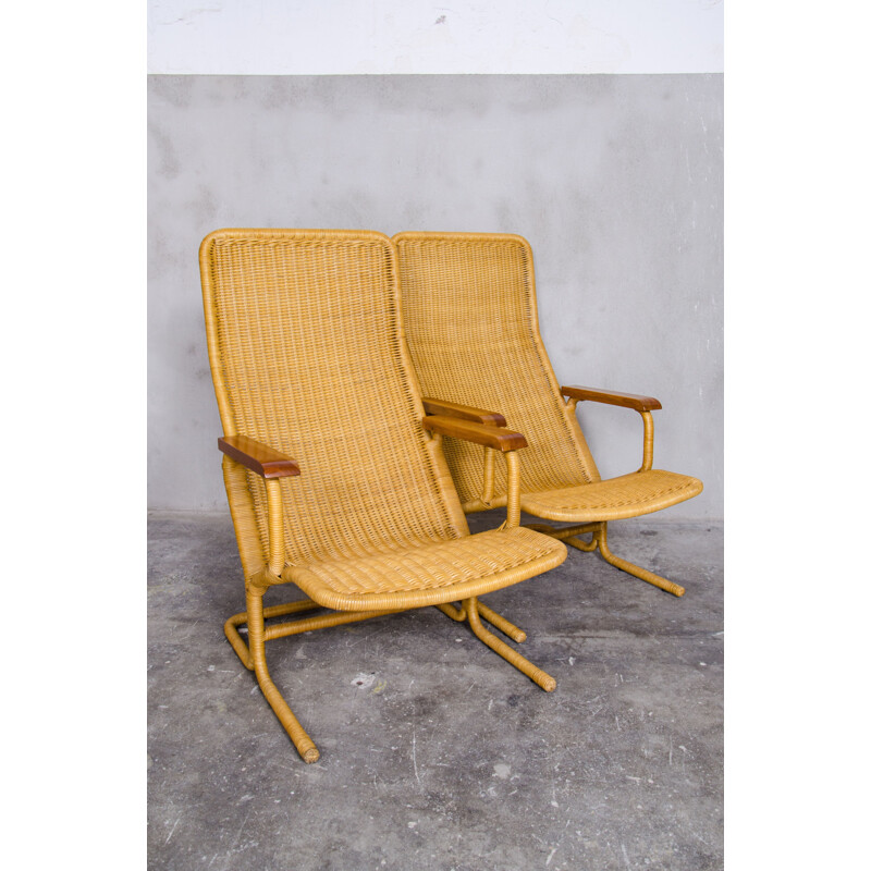 Vintage armchair for Gebroeders Jonker Noordwolde in teak and rattan 1960