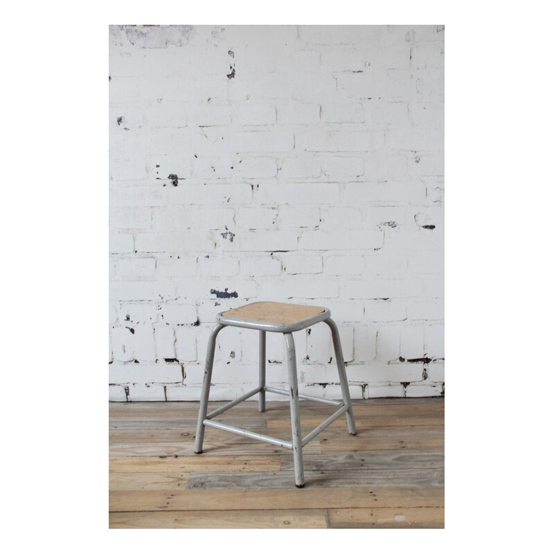 Set of 6 vintage french stools in wood and metal 1960
