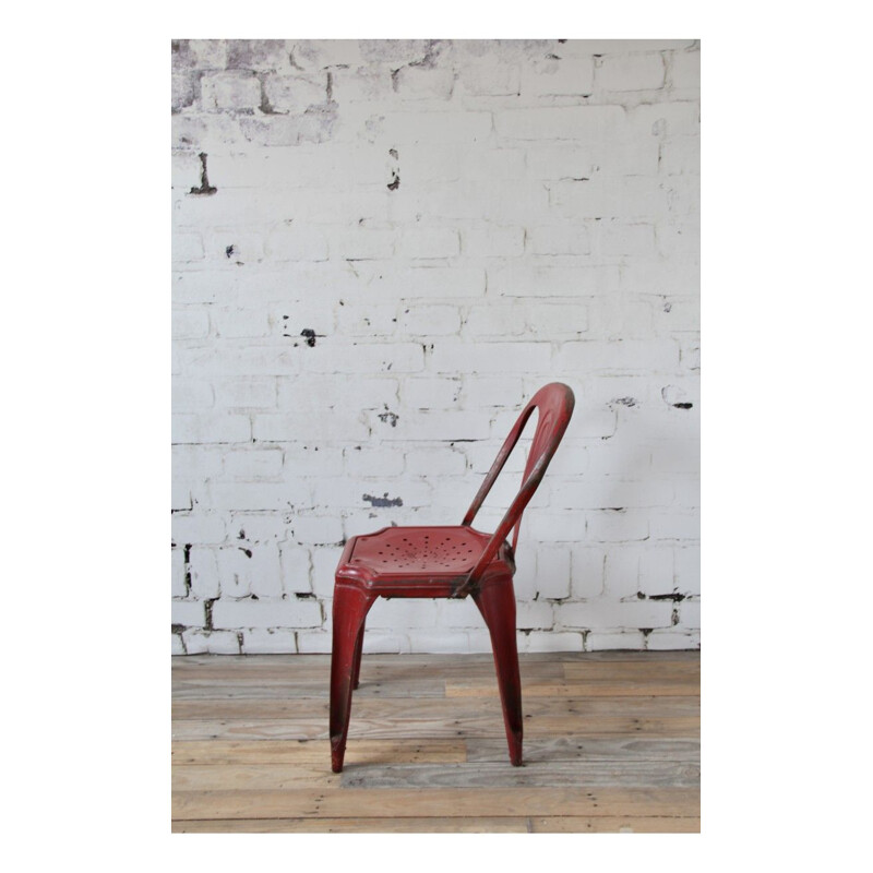 Set of 3 industrial chairs in red metal 1950