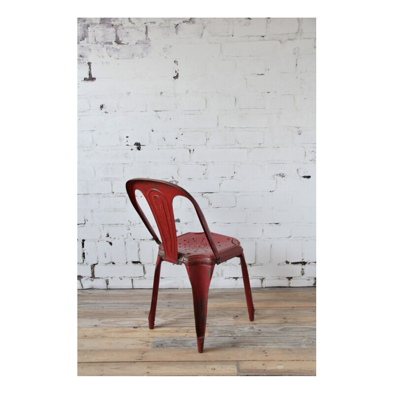 Set of 3 industrial chairs in red metal 1950