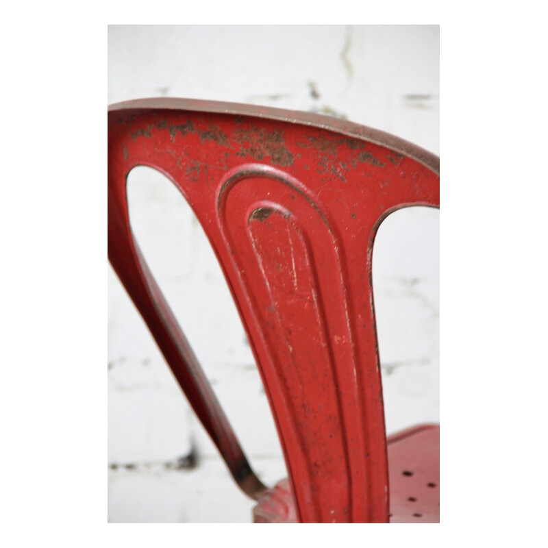 Set of 3 industrial chairs in red metal 1950