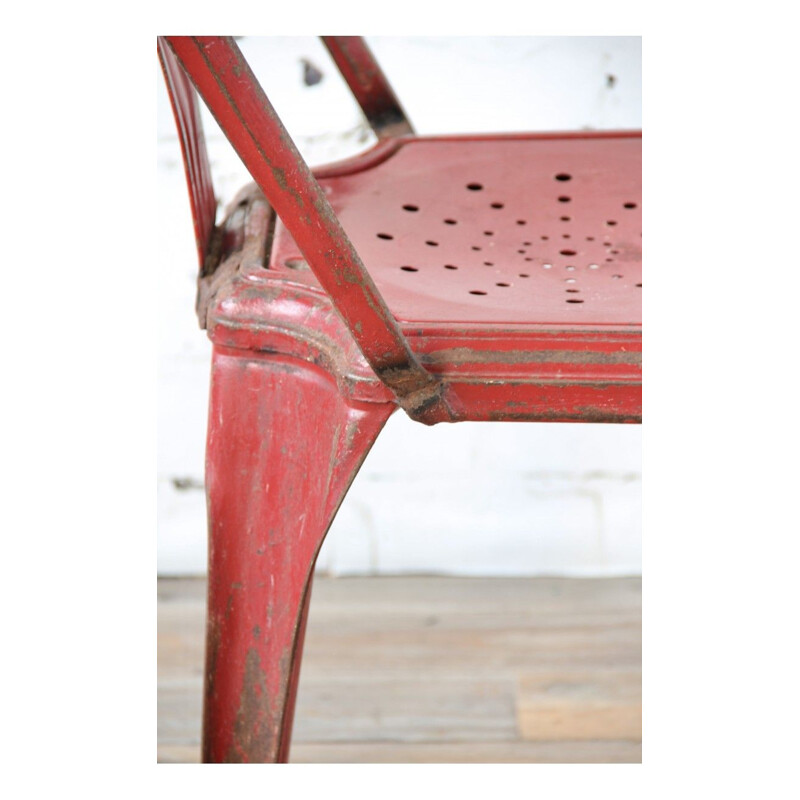 Ensemble de 3 chaises industrielles en métal rouge 1950