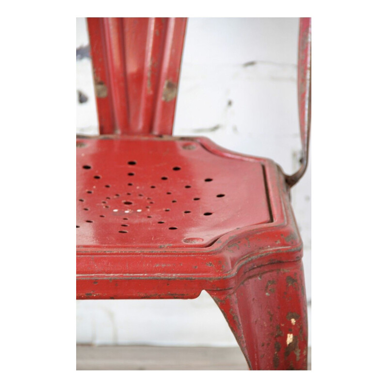 Set of 3 industrial chairs in red metal 1950