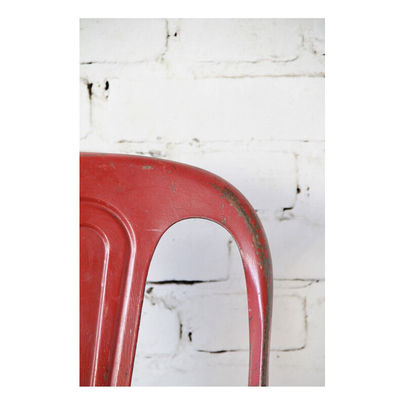 Set of 3 industrial chairs in red metal 1950