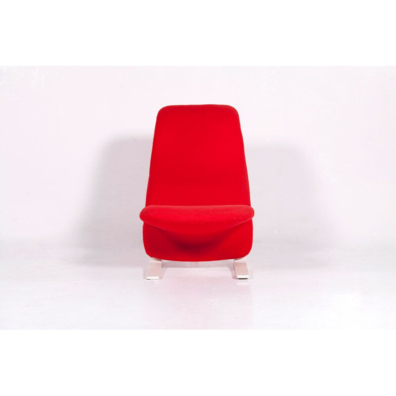 Vintage concorde Sessel aus roter Wolle und Stahl von Artifort, 1960