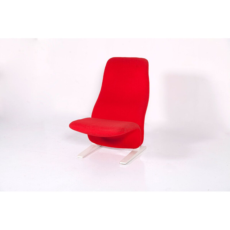 Vintage concorde fauteuil in rode wol en staal van Artifort, 1960