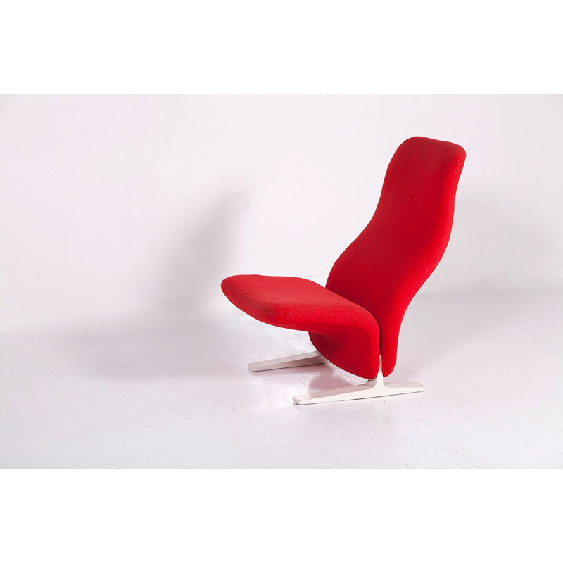 Vintage concorde armchair in red wool and steel by Artifort, 1960