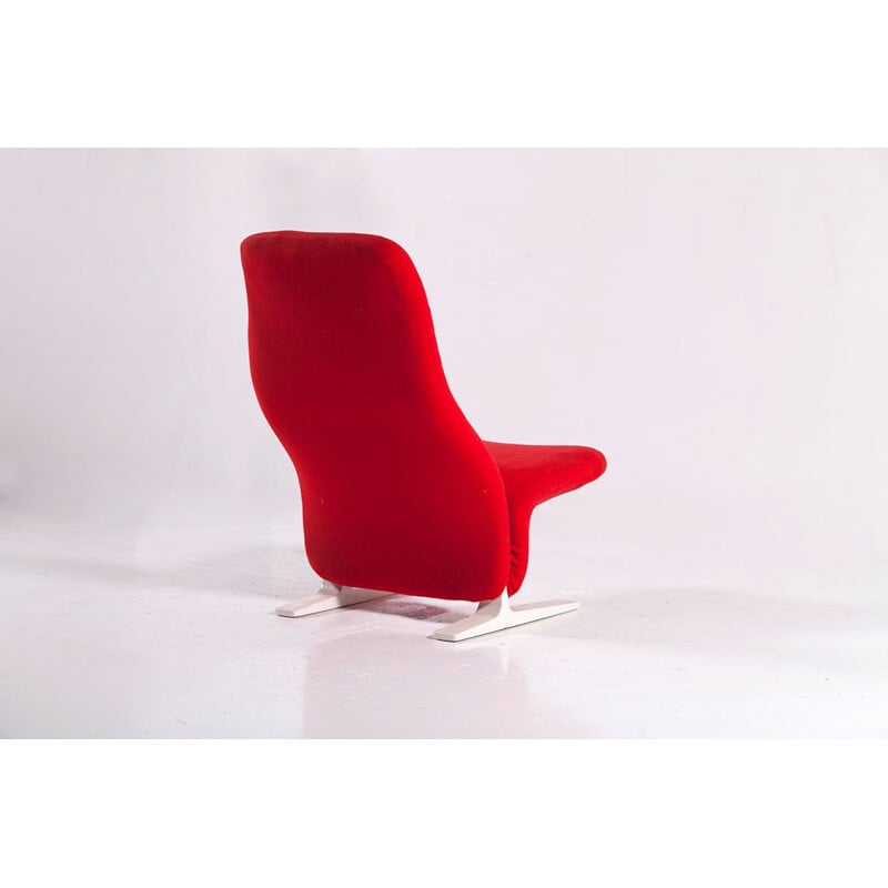 Vintage concorde armchair in red wool and steel by Artifort, 1960