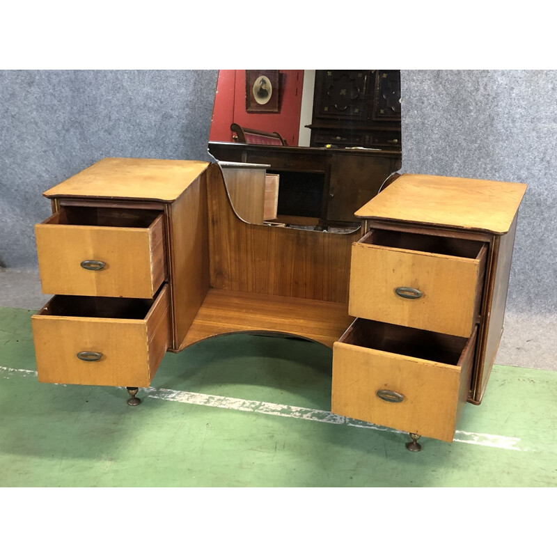 Vintage dressing table in teak and blond oak from the 70s