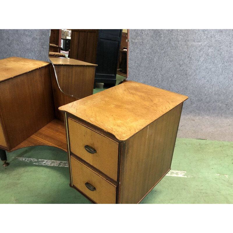 Vintage dressing table in teak and blond oak from the 70s