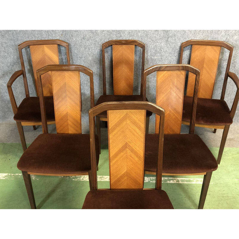 Suite de 4 chaises à repas et 2 fauteuils vintage en teck par G Plan,1970