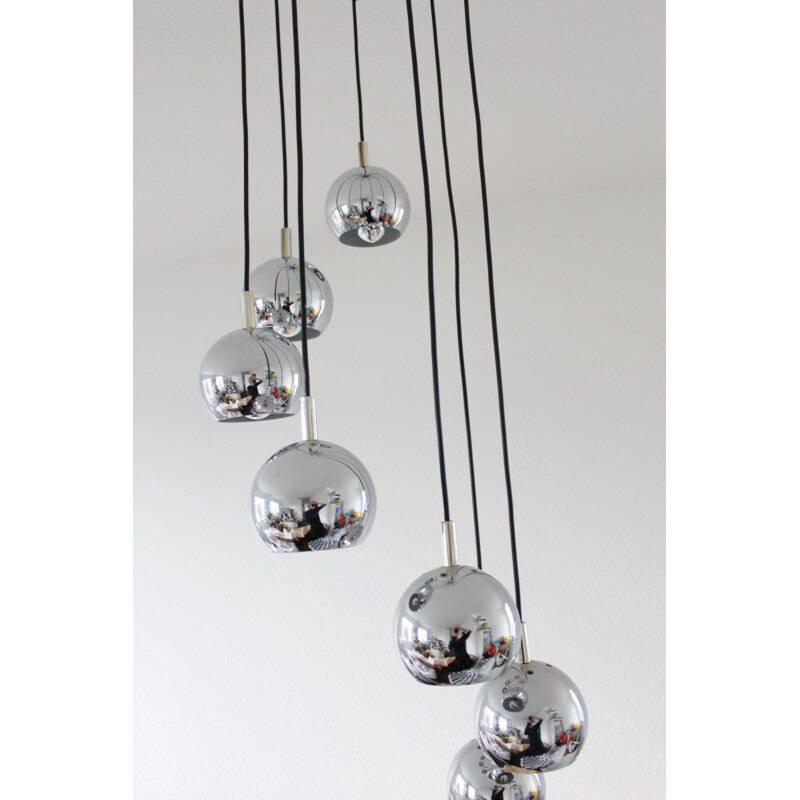 Vintage pendant light "cascading" in chrome by R. Essig,1970