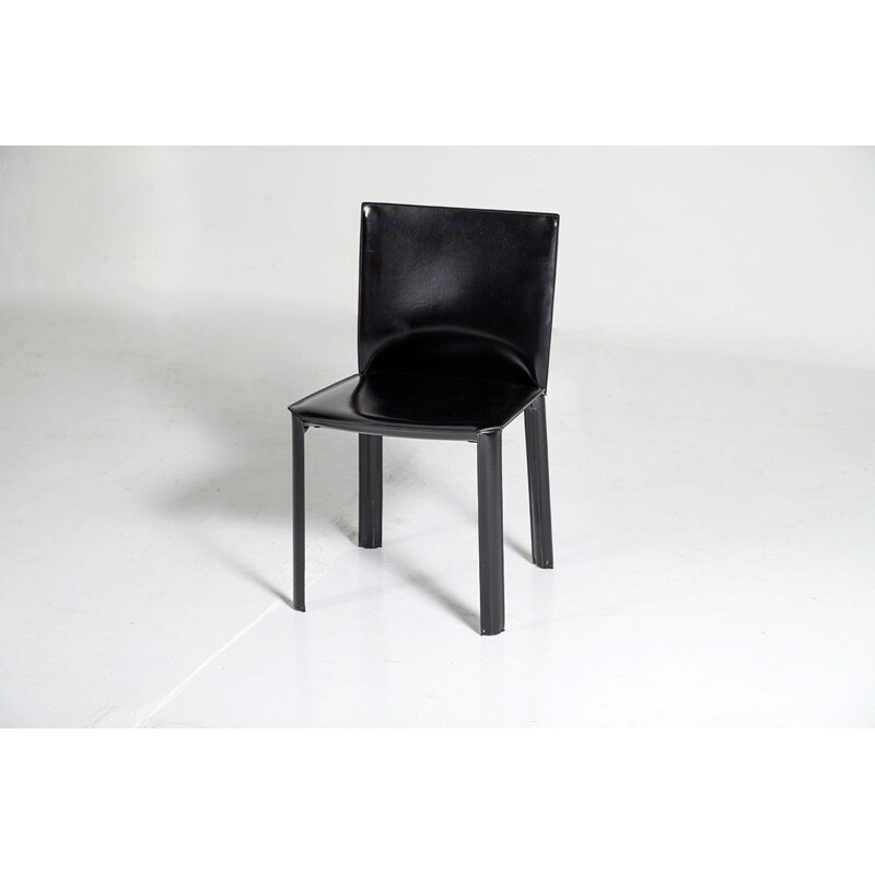 3 Vintage Esszimmerstühle aus schwarzem Leder von De Couro,1980