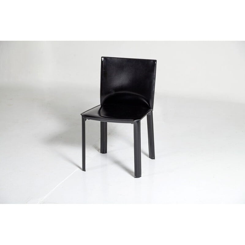 3 sillas de comedor de cuero negro De Couro, 1980