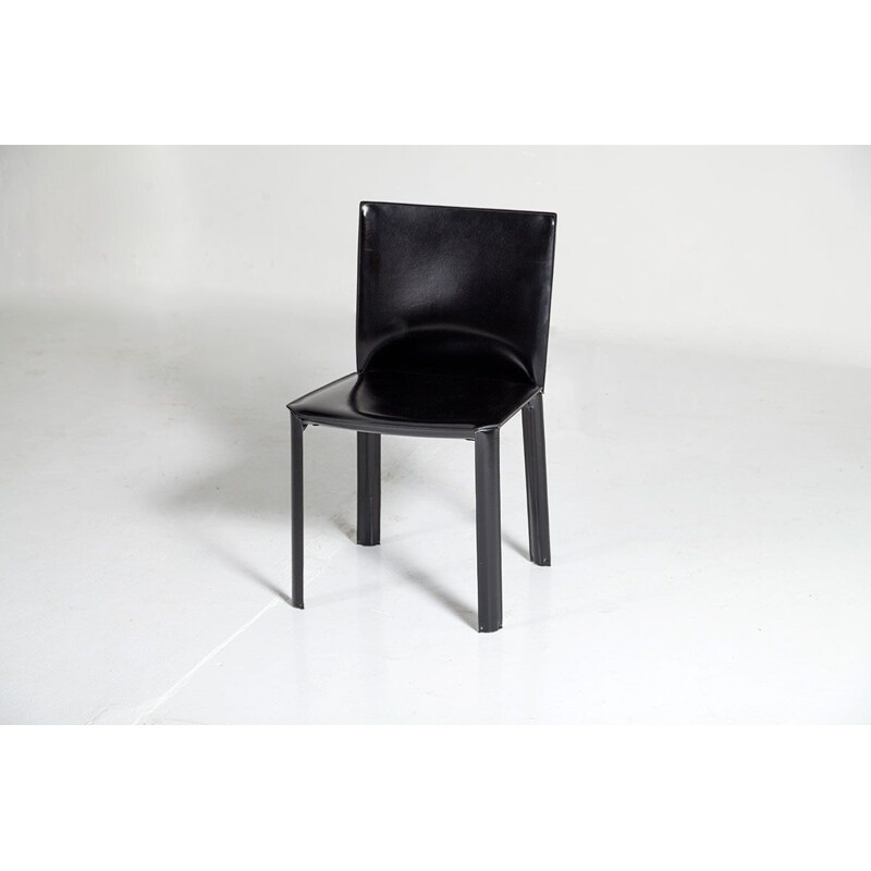 Vintage set of 3 black leather dining chairs by De Couro,1980