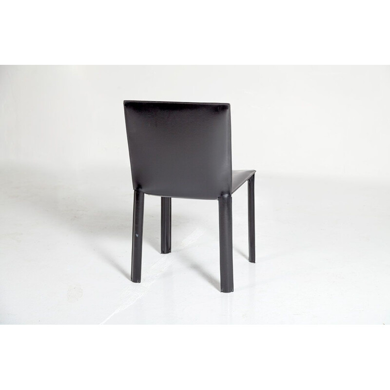 3 chaises à repas vintage en cuir noir De Couro,1980