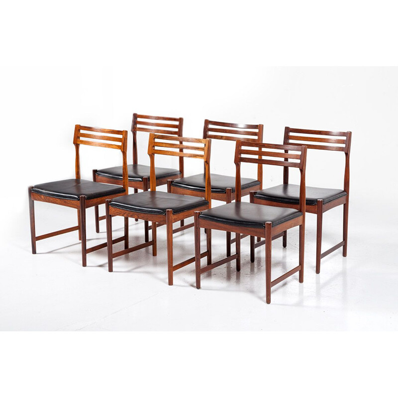 Vintage set of 6 dining chairs in rosewood & leather  by Severin Hansen for Bovenkamp,1960