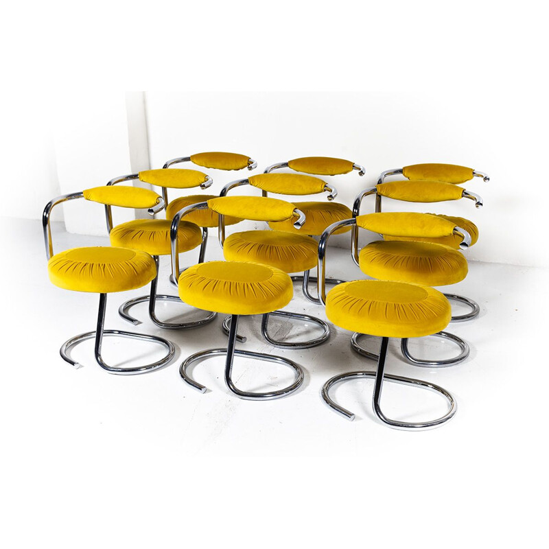 Vintage set of 6 yellow dining chairs "Cobra" by Giotto Stoppino for Kartell,1970