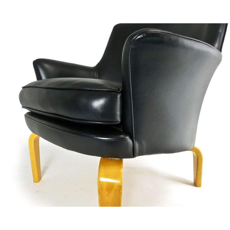 Pair of vintage black leather armchairs by Arne Norell,Sweden,1960