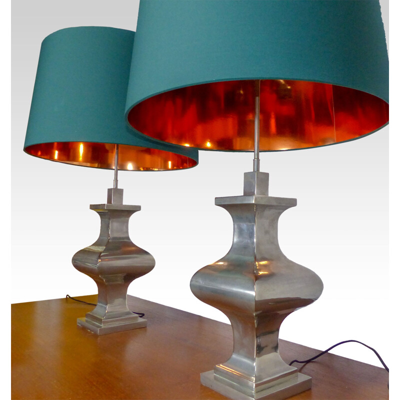 Paar neoklassische Vintage-Lampen aus versilbertem Metall, 1970
