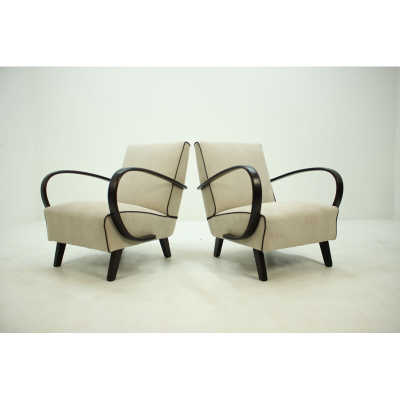 Ensemble de deux fauteuils vintage en chêne de Jindřich Halabala, Tchécoslovaquie années 1950