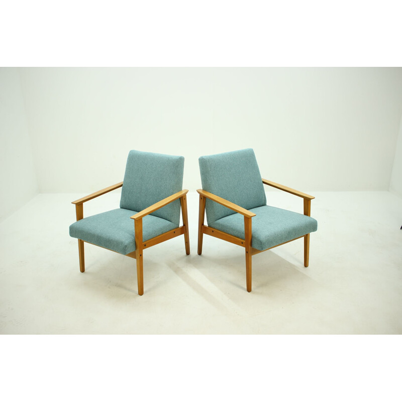 Set of two vintage armchairs in oak, Czechoslovakia 1960s