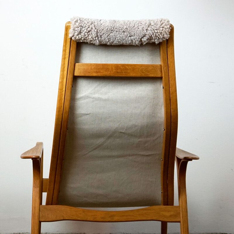 Vintage armchair oak and grey sheepskin Lamino by Yngve Ekström Sweden