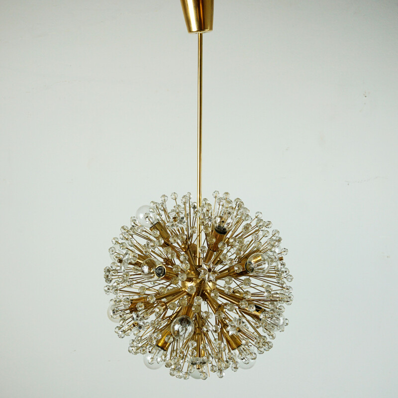 Vintage chandelier Bras and Crystal Sputnik for Rupert Nikoll Austrian