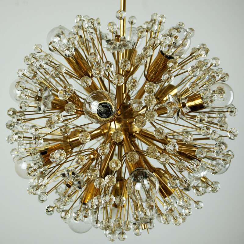 Lustre vintage laiton et crystal Spoutnik pour Rupert Nikoll Autriche