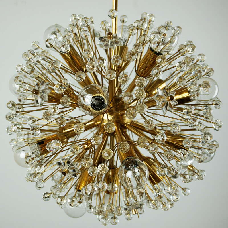 Vintage chandelier Bras and Crystal Sputnik for Rupert Nikoll Austrian