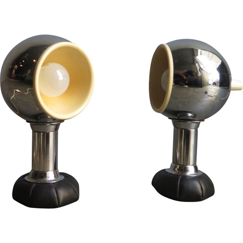 Pair of vintage chrome adjustable lamps with bean bag base