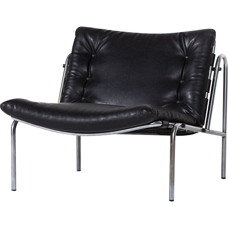 Vintage SZ07 Nagoya armchair for ’t Spectrum in black leather and metal 1960