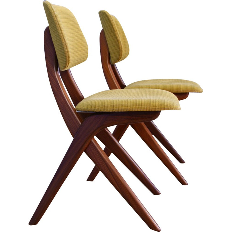 Set of 2 vintage dutch Scissor chairs for Webe in teak 1960s