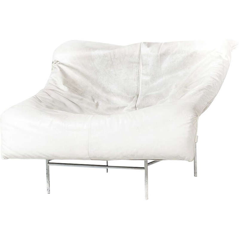 Vintage Butterfly armchair for Montis in white leather and metal 1980