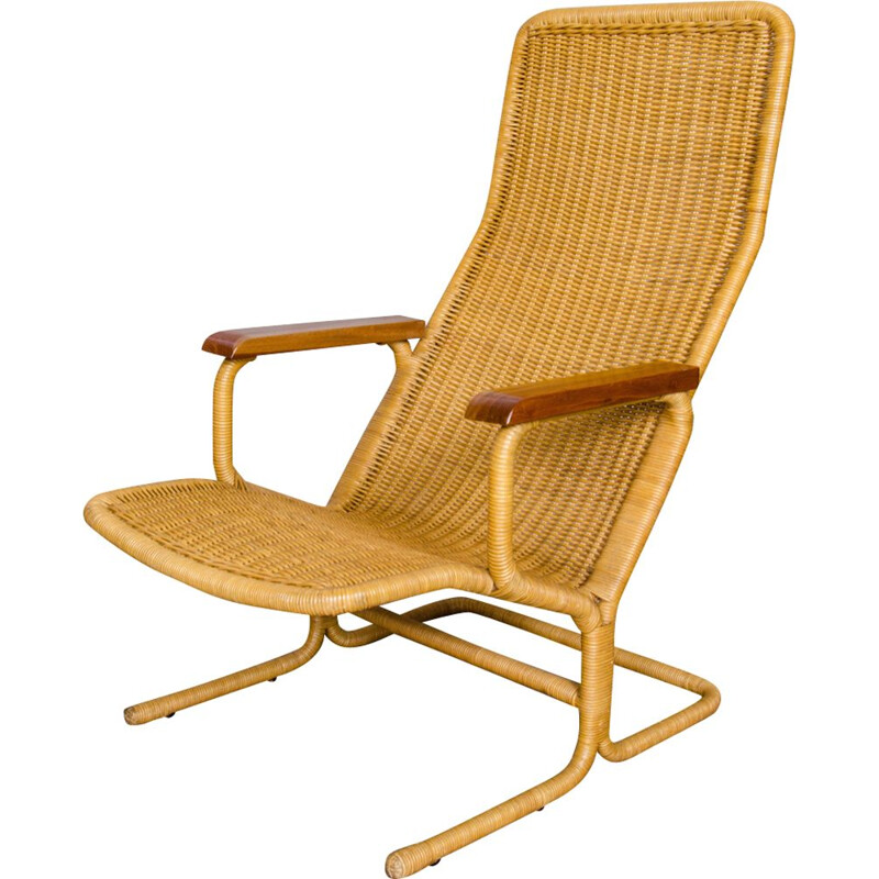 Vintage armchair for Gebroeders Jonker Noordwolde in teak and rattan 1960