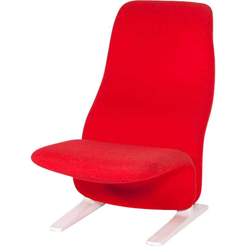 Vintage concorde armchair in red wool and steel by Artifort, 1960