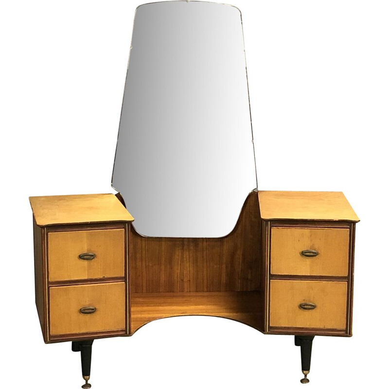 Vintage dressing table in teak and blond oak from the 70s