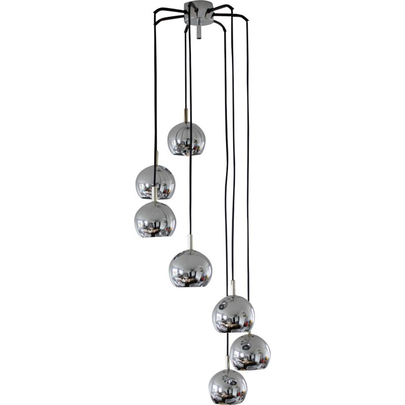 Vintage pendant light "cascading" in chrome by R. Essig,1970