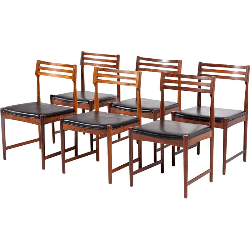 Vintage set of 6 dining chairs in rosewood & leather  by Severin Hansen for Bovenkamp,1960