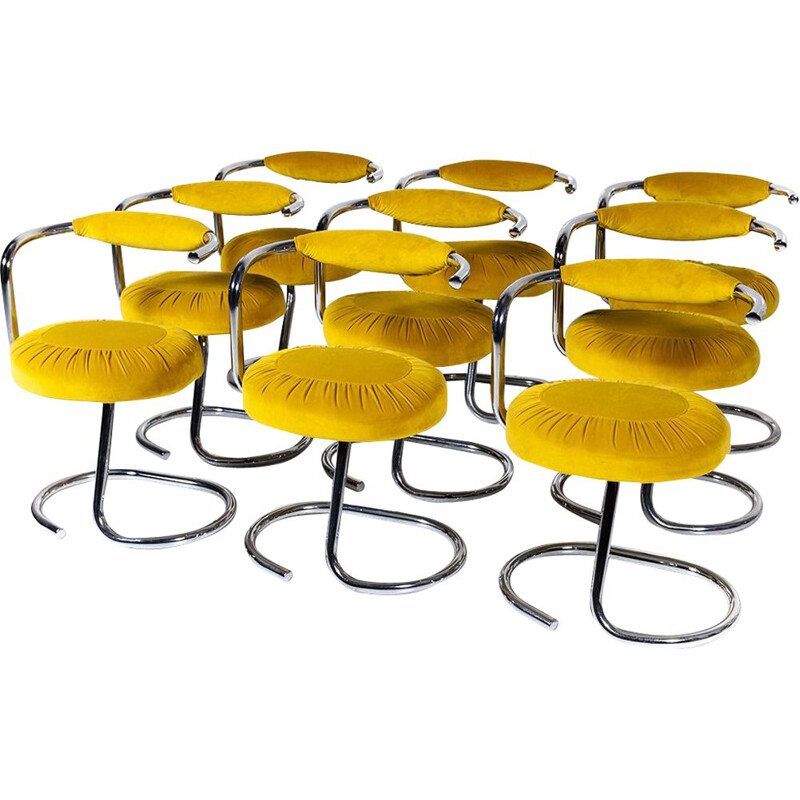 6 chaises à repas vintage jaunes "Cobra" par Giotto Stoppino pour Kartell,1970