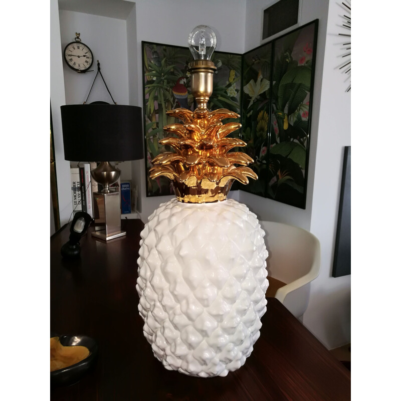 Lampe vintage céramique ananas 1980s