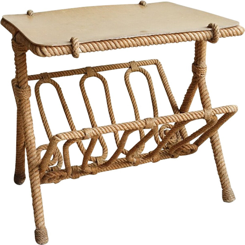 Table d'appoint en corde et bois, Adrien AUDOUX et Frida MINET - 1950