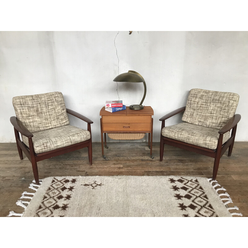 Pair of vintage armchairs in beech Scandinavian 1950s - 1960s 