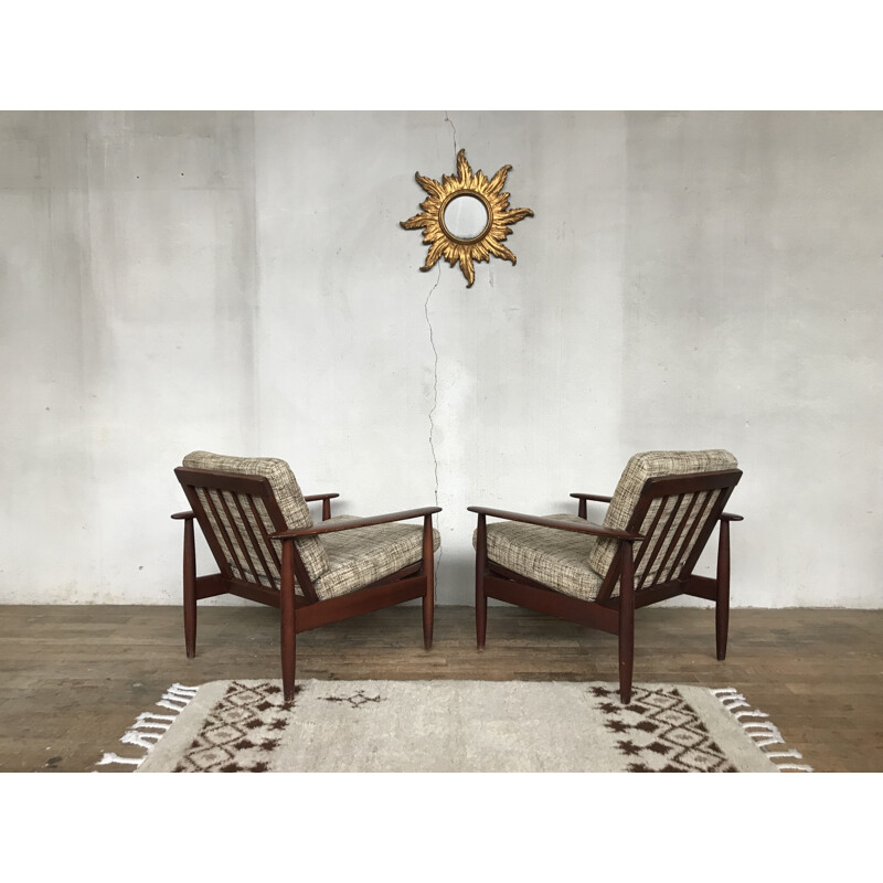 Paire de fauteuils vintage en hêtre scandinave 1950-1960
