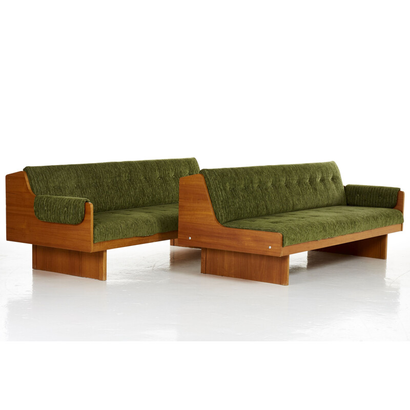 Set of 2 vintage Scandinavian sofa in teak and velvet