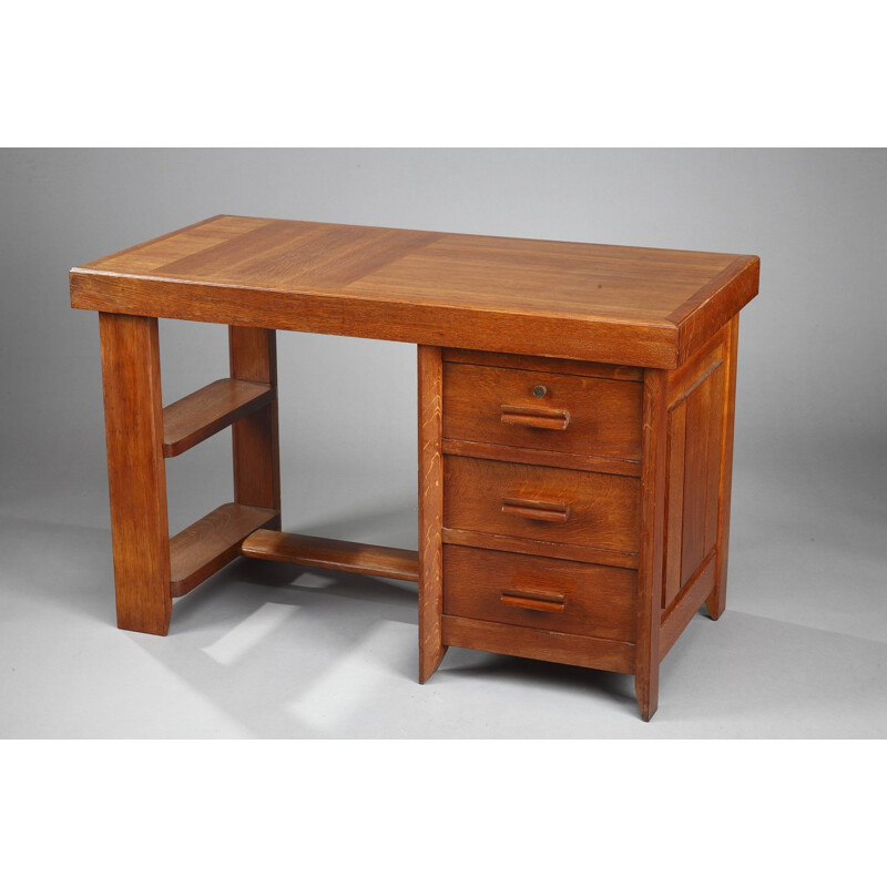 Vintage oak desk by Pierre Bloch and Charles Dudouyt