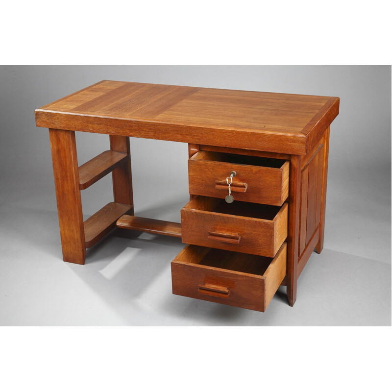 Vintage oak desk by Pierre Bloch and Charles Dudouyt