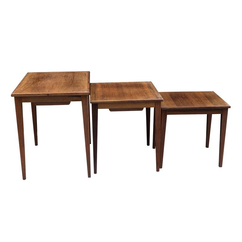 Set of 3 vintage tables in rosewood